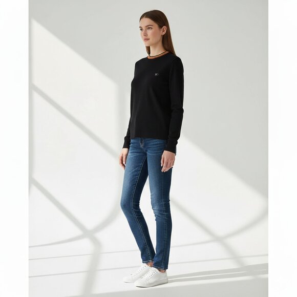 Burberry Cotton Crew Neck Long Sleeve Sweater Black Women L - Picture 1 of 12